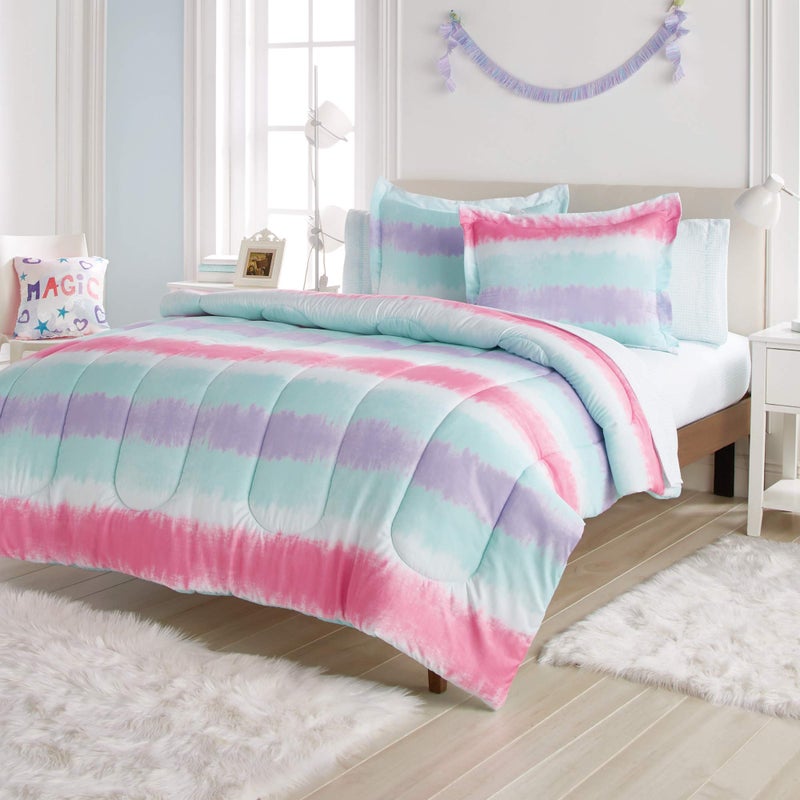 dream FACTORY Tie Dye Stripe 5-Piece Microfiber Bag Comforter Bedding Set Super Soft-Twin, Purple Multi,2D871601MU - Image 4
